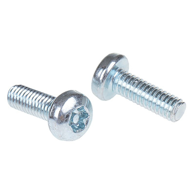 RS PRO Bright Zinc Plated Pan Steel Tamper Proof Security Screw, M4 x 12mm