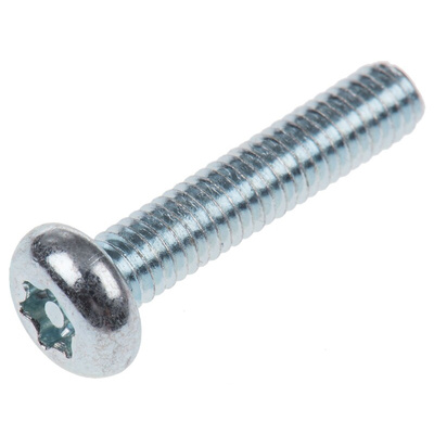 RS PRO Bright Zinc Plated Pan Steel Tamper Proof Security Screw, M4 x 20mm