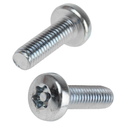 RS PRO Bright Zinc Plated Pan Steel Tamper Proof Security Screw, M6 x 20mm