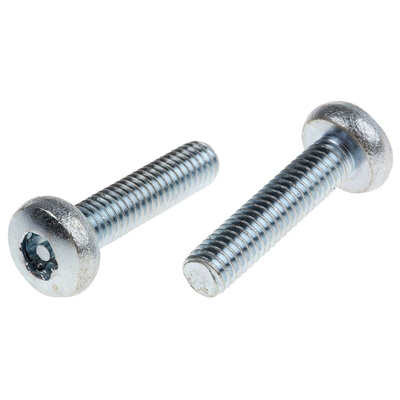RS PRO Bright Zinc Plated Pan Steel Tamper Proof Security Screw, M6 x 25mm