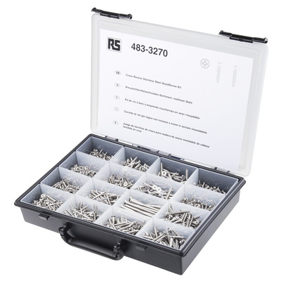 RS PRO Stainless Steel 1250 Piece Pozidriv, Slot Drive Screw/Bolt Kit