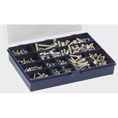 RS PRO Stainless Steel 624 Piece Hex Drive Screw/Bolt & Nut Kit