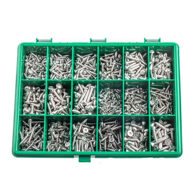 RS PRO Stainless Steel 890 Piece Pozidriv Drive Screw/Bolt Kit