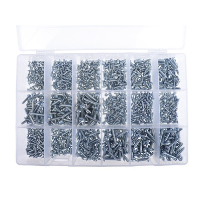 RS PRO Steel 1200 Piece Pozidriv, Slot Drive Screw/Bolt Kit