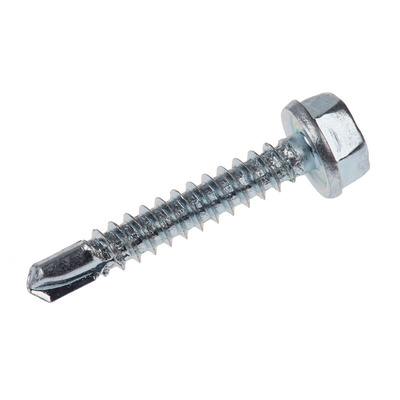 RS PRO Bright Zinc Plated Steel Self Drilling Screw M4.2 x 1in Long x 25mm Long