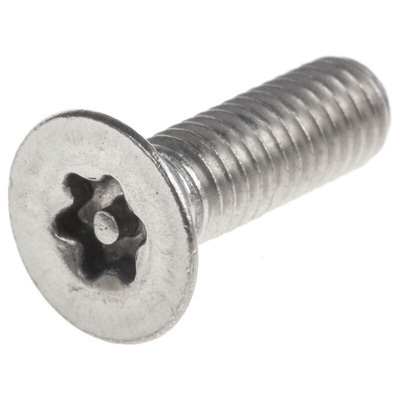 RS PRO Plain Flat Stainless Steel Tamper Proof Security Screw, M6 x 20mm