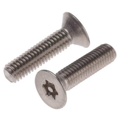 RS PRO Plain Flat Stainless Steel Tamper Proof Security Screw, M6 x 25mm