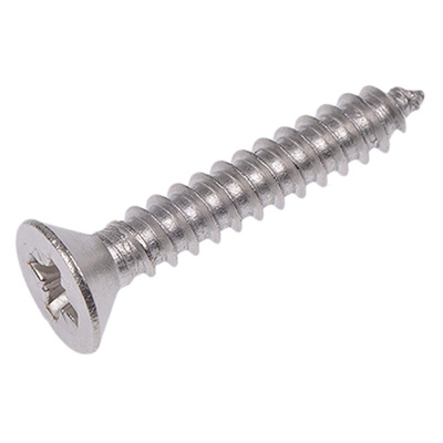 RS PRO Plain Stainless Steel Countersunk Head Self Tapping Screw, N°8 x 1in Long 25mm Long