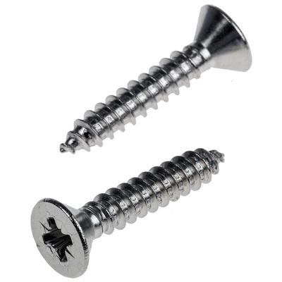 RS PRO Plain Stainless Steel Countersunk Head Self Tapping Screw, N°10 x 1in Long 25mm Long