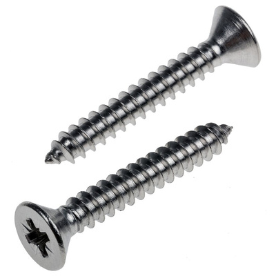 RS PRO Plain Stainless Steel Countersunk Head Self Tapping Screw, N°10 x 1.1/4in Long 32mm Long