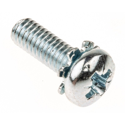 RS PRO M4 x 12 mmmm Zinc Plated Steel Pan Head Sems Screw, External Tooth Washer