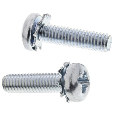 RS PRO M4 x 16 mmmm Zinc Plated Steel Pan Head Sems Screw, External Tooth Washer