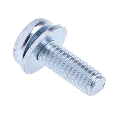 RS PRO M4 x 12 mmmm Zinc Plated Steel Pan Head Sems Screw, Plain Washer