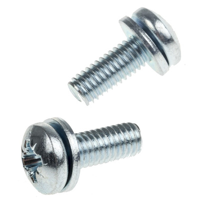 RS PRO M6 x 16 mmmm Zinc Plated Steel Pan Head Sems Screw, Plain Washer
