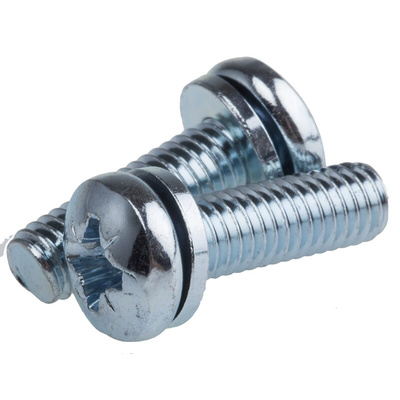 RS PRO M6 x 20 mmmm Zinc Plated Steel Pan Head Sems Screw, Plain Washer