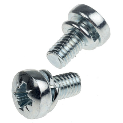 RS PRO M6 x 12 mmmm Zinc Plated Steel Pan Head Sems Screw, Spring Washer