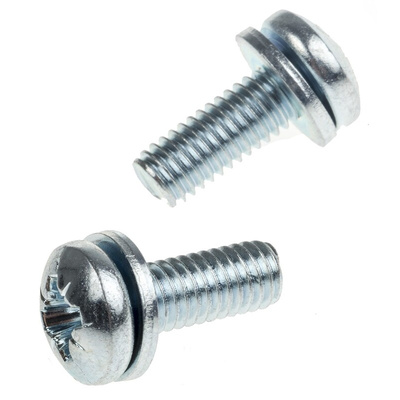 RS PRO M6 x 16 mmmm Zinc Plated Steel Pan Head Sems Screw, Spring Washer