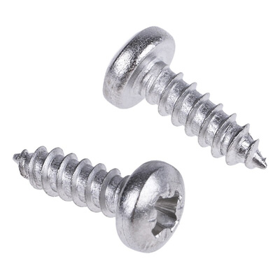 RS PRO Plain Stainless Steel Pan Head Self Tapping Screw, N°4 x 3/8in Long 9.5mm Long