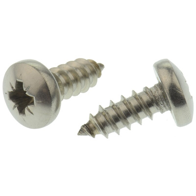 RS PRO Plain Stainless Steel Pan Head Self Tapping Screw, N°10 x 1/2in Long 13mm Long