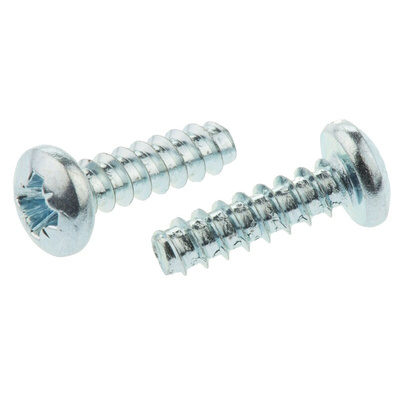 RS PRO Bright Zinc Plated, Clear Passivated Steel Pan Head Thread Forming Screw, N°6 x 13mm Long