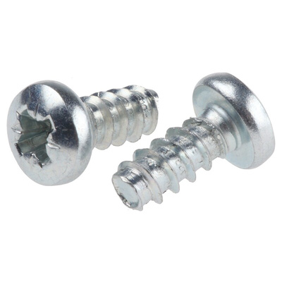 RS PRO Bright Zinc Plated, Clear Passivated Steel Pan Head Thread Forming Screw, N°8 x 9mm Long