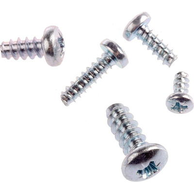 RS PRO Bright Zinc Plated, Clear Passivated Steel Pan Head Thread Forming Screw, No.4, No.6, No.8, No.10 x