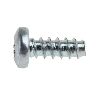 RS PRO Bright Zinc Plated, Clear Passivated Steel Pan Head Thread Forming Screw, N°6 x 9mm Long