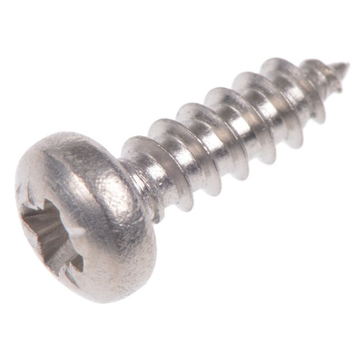 RS PRO Plain Stainless Steel Pan Head Self Tapping Screw, N°4 x 3/8in Long 9.5mm Long