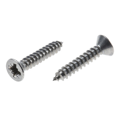 RS PRO Plain Stainless Steel Countersunk Head Self Tapping Screw, N°6 x 3/4in Long 19mm Long