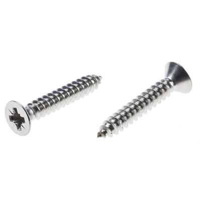 RS PRO Plain Stainless Steel Countersunk Head Self Tapping Screw, N°8 x 1in Long 25mm Long