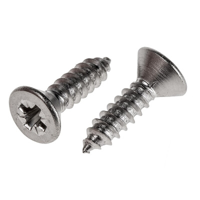 RS PRO Plain Stainless Steel Countersunk Head Self Tapping Screw, N°10 x 3/4in Long 19mm Long