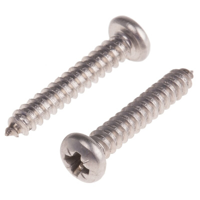RS PRO Plain Stainless Steel Pan Head Self Tapping Screw, N°8 x 1in Long 25mm Long