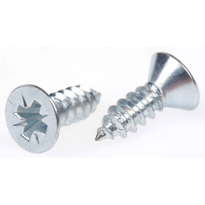 RS PRO Bright Zinc Plated, Clear Passivated Steel Countersunk Head Self Tapping Screw, N°8 x 1/2in Long 13mm Long