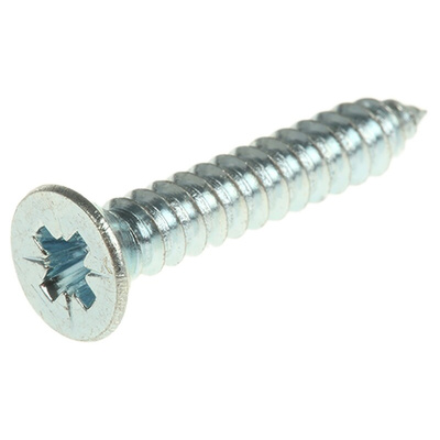 RS PRO Bright Zinc Plated, Clear Passivated Steel Countersunk Head Self Tapping Screw, N°8 x 1in Long 25mm Long