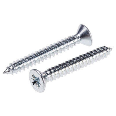 RS PRO Bright Zinc Plated, Clear Passivated Steel Countersunk Head Self Tapping Screw, N°8 x 1.1/4in Long 32mm Long