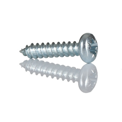 RS PRO Bright Zinc Plated Steel Pan Head Self Tapping Screw, N°N°4 x 1/2in Long 13mm Long