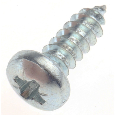 RS PRO Bright Zinc Plated Steel Pan Head Self Tapping Screw, N°8 x 1/2in Long 13mm Long