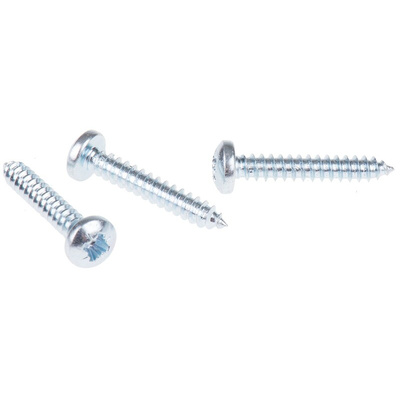 RS PRO Bright Zinc Plated Steel Pan Head Self Tapping Screw, N°8 x 1in Long 25mm Long