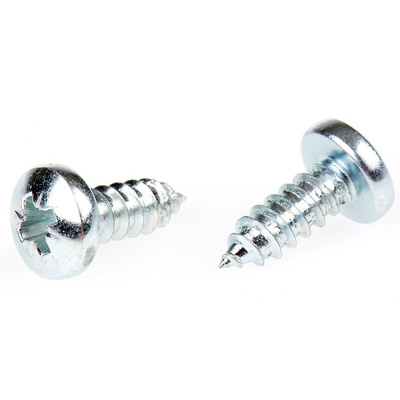 RS PRO Bright Zinc Plated Steel Pan Head Self Tapping Screw, N°10 x 1/2in Long 13mm Long