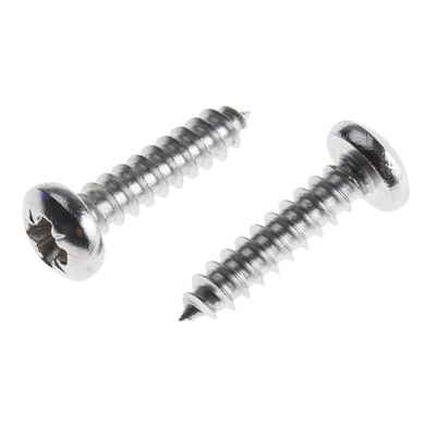 RS PRO Plain Stainless Steel Pan Head Self Tapping Screw, N°6 x 5/8in Long 16mm Long