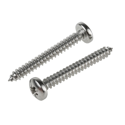 RS PRO Plain Stainless Steel Pan Head Self Tapping Screw, N°10 x 1.1/2in Long 38mm Long