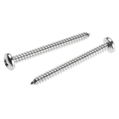 RS PRO Plain Stainless Steel Pan Head Self Tapping Screw, N°10 x 2in Long 50mm Long