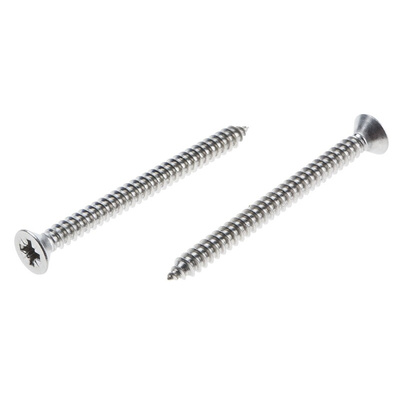RS PRO Plain Stainless Steel Countersunk Head Self Tapping Screw, N°8 x 2in Long 50mm Long