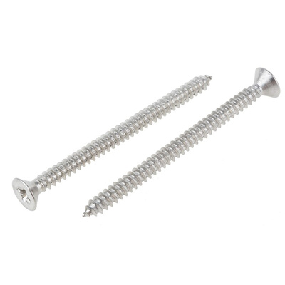 RS PRO Plain Stainless Steel Countersunk Head Self Tapping Screw, N°10 x 2.1/2in Long 65mm Long