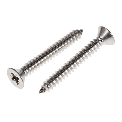 RS PRO Plain Stainless Steel Countersunk Head Self Tapping Screw, N°10 x 1.1/2in Long 38mm Long