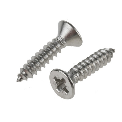 RS PRO Plain Stainless Steel Countersunk Head Self Tapping Screw, N°12 x 1in Long 25mm Long
