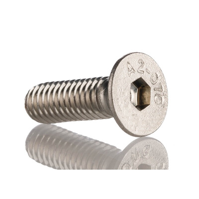 RS PRO Plain Stainless Steel Hex Socket Countersunk Screw, ISO 10642, M5 x 16mm