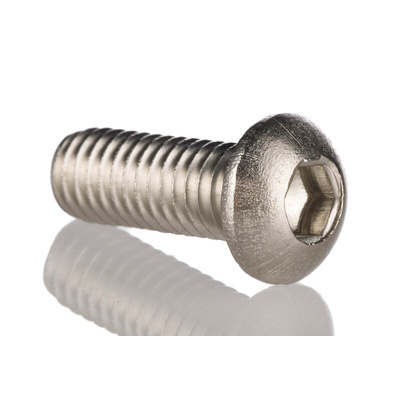 RS PRO M5 x 10mm Hex Socket Button Screw Plain Stainless Steel