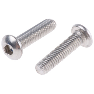 RS PRO Plain Stainless Steel Hex Socket Button Screw, ISO 7380, M3 x 12mm