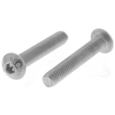 RS PRO Plain Stainless Steel Hex Socket Button Screw, ISO 7380, M5 x 30mm